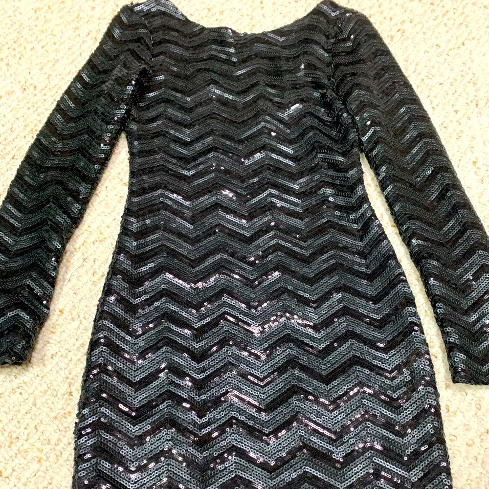 Black sequin fitted gown long sleeves